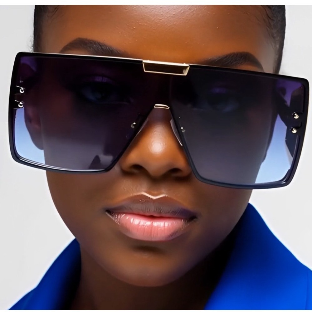 Sunglasses Women Men Blue Graient Lens Oversized Rectangular Metal Lentes Gafas - Picture 8 of 11